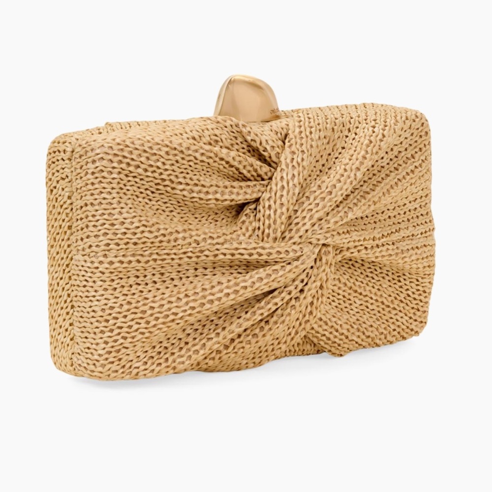 Cult Gaia Lisse Knotted Raffia Clutch Bag with Gold Closure NWT - Picture 3 of 13
